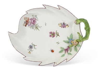 Lot 89 - A Chelsea porcelain leaf dish with shaped rim...