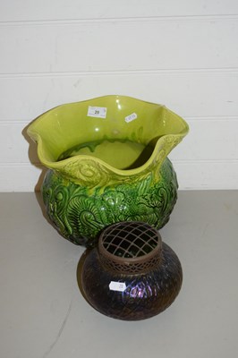 Lot 20 - MIXED LOT: VICTORIAN GREEN GLAZED JARDINIERE...