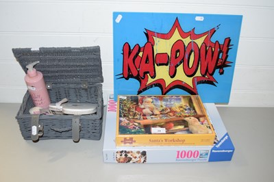 Lot 28 - TWO BOXED JIGSAWS, BASKET VARIOUS COSMETICS,...