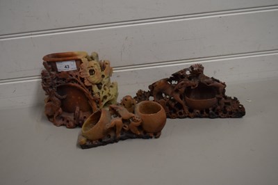 Lot 43 - THREE CARVED CHINESE SOAPSTONE VASES