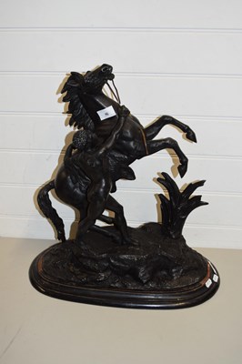 Lot 46 - LARGE BRONZED SPELTER MARLEY HORSE MODEL SET...