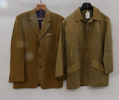 Lot 293 - A gentlemans single breast beige suede jacket,...