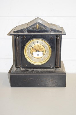 Lot 58 - LATE VICTORIAN BLACK SLATE CASED MANTEL CLOCK