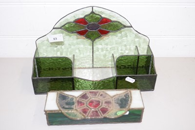 Lot 63 - COLOURED GLASS DESK TIDY TOGETHER WITH A...