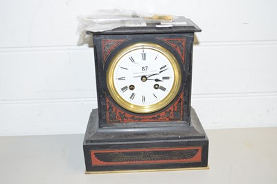 Lot 87 - VICTORIAN BLACK SLATE CASED MANTEL CLOCK