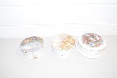 Lot 104 - THREE VARIOUS PRATTWARE POT LIDS AND BASES