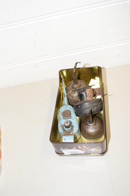 Lot 106 - BOX VINTAGE OIL CAN, FUNNELS ETC