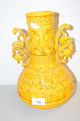 Lot 108 - VICTORIAN YELLOW GLAZED DOUBLE HANDLED VASE