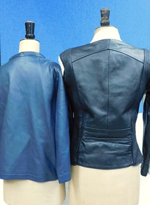 Lot 95 - Two leather jackets, one black and cream biker...