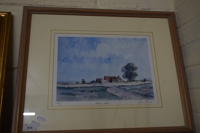 Lot 214 - ADRIAN TAUNTON, DISTANT FARM, COLOURED PRINT...