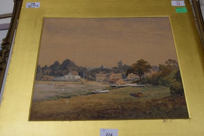Lot 224 - WATERCOLOUR ON PAPER, A VILLAGE LANDSCAPE WITH...