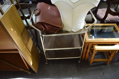 Lot 730 - DRINKS TROLLEY TOGETHER WITH A LEATHER...