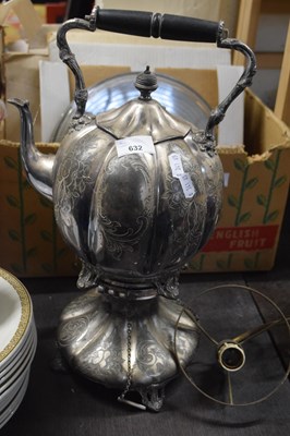 Lot 632 - Large  plated spirit kettle