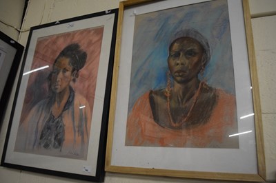 Lot 742 - Pair of framed pastel studies portraits