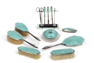 Lot 272 - An Art Deco silver and guilloche enamel vanity...