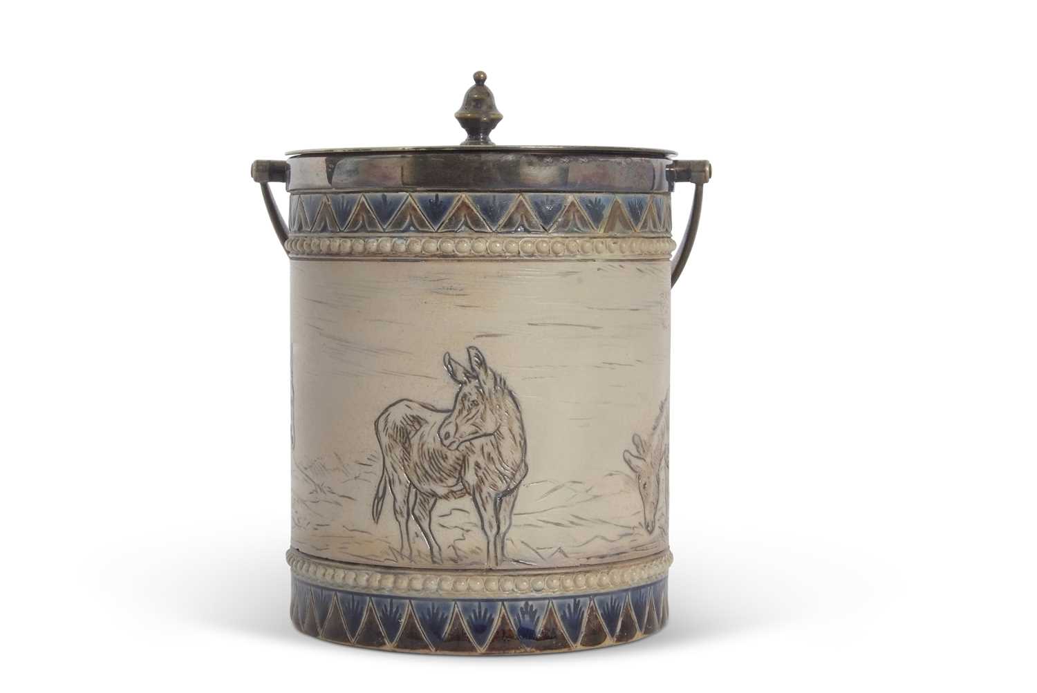 Lot 47 - A Doulton Lambeth biscuit barrel with plated...