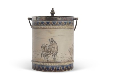 Lot 47 - A Doulton Lambeth biscuit barrel with plated...