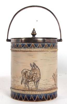 Lot 47 - A Doulton Lambeth biscuit barrel with plated...