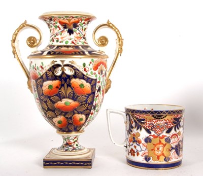 Lot 52 - Large Derby vase of Campana form with Imari...