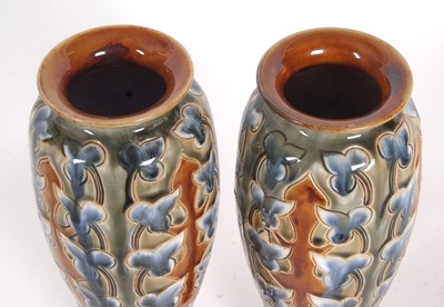 Lot 58 - A pair of Royal Doulton Art Nouveau vases with...
