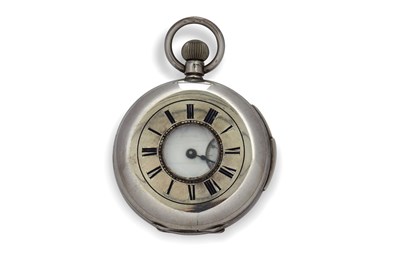 Lot 315 - A white metal repeater half Hunter pocket...