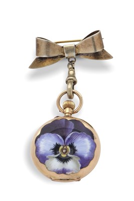 Lot 322 - A yellow metal fob watch with bow pin and...