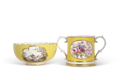 Lot 54 - A Derby (S&H) porcelain yellow ground bowl...