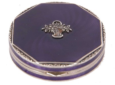 Lot 105 - A white metal and enamel compact of octagonal...