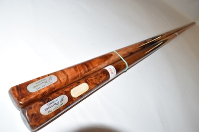 Lot 168 - Two J P Mannock anti-grip cues with original...