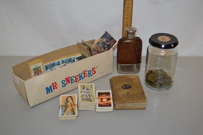 Lot 77 - Box of various tea cards, buttons, small hip...