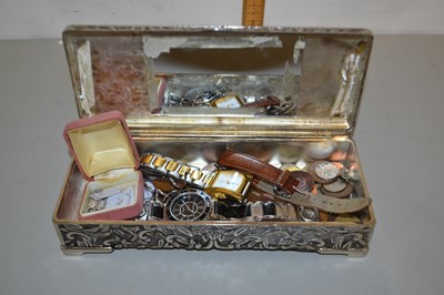 Lot 120 - Small silver plated box containing various...