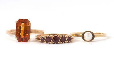 Lot 25 - Three gemset rings: a 9ct cultured pearl ring,...