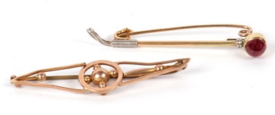 Lot 70 - Two bar brooches:a riding crop bar brooch set...