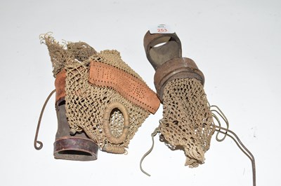 Lot 253 - Two vintage billiards table pockets, one...