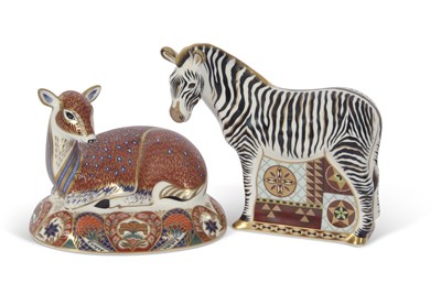 Lot 12 - Royal crown derby model of a deer and a zebra...