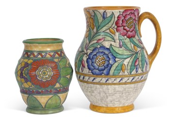 Lot 49 - A Charlotte Rhead vase with loop handle with...