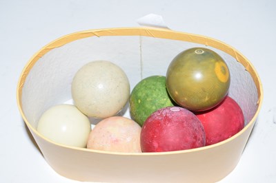 Lot 258 - Box containing seven various billiard balls