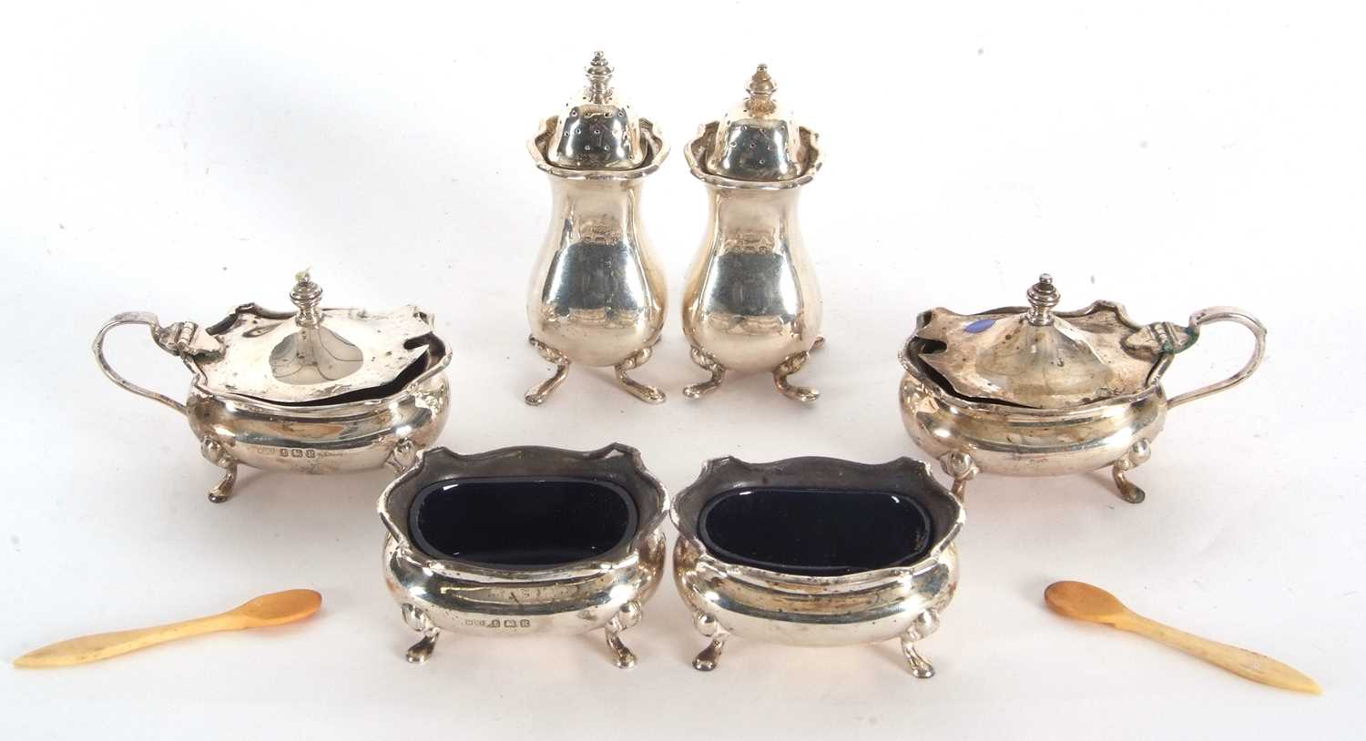 Lot 26 - A George VI six piece condiment set comprising...