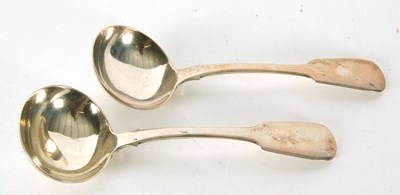 Lot 59 - A pair of antique fiddle pattern sauce ladles...