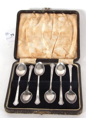 Lot 75 - A cased set of six George V silver teaspoons,...