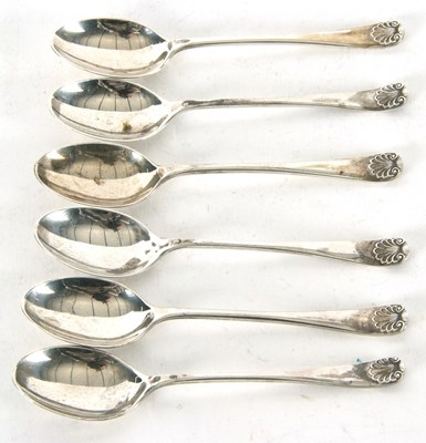 Lot 183 - Six Chester silver teaspoons with shell...