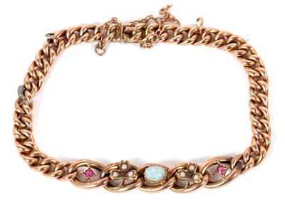 Lot 46 - A 9ct opal, seed pearl and pink sapphire...