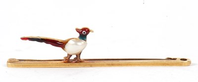 Lot 72 - A 15ct pheasant bar brooch, the pheasant...