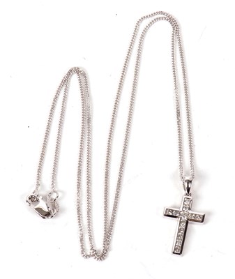 Lot 63 - An 18ct and diamond cross and chain, the cross...