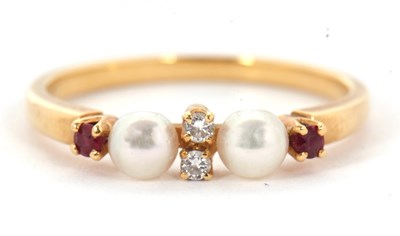 Lot 28 - A ruby, diamond and cultured pearl ring, with...