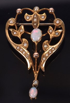 Lot 71 - An Edwardian opal and seed pearl brooch, set...