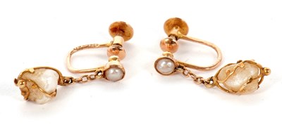 Lot 66 - A pair 15ct 'pearl' earrings, the baroque...