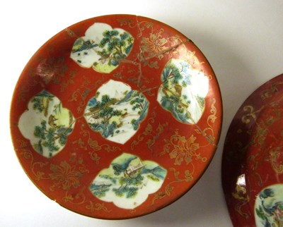 Lot 252 - A Chinese porcelain bowl, the coral ground...
