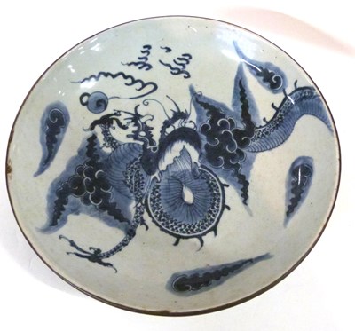 Lot 298 - A Chinese porcelain dish with dragon...