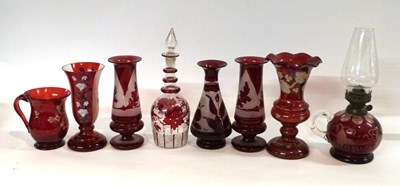 Lot 312 - A collection of 19th Century cranberry glass...